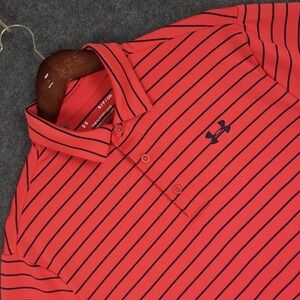 Under Armour Mens The Playoff Polo Shirt Red Navy Blue Striped Loose Fit Small